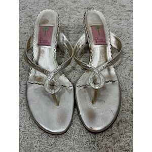 Lilly Pulitzer Metallic Gold Thong Kitten Heel Slip On Sandals Size 9.5‎ Resort